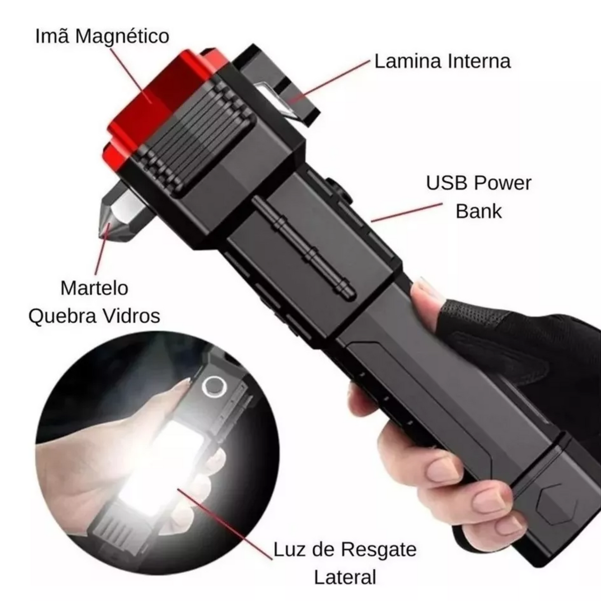 Martillo linterna LED funciones